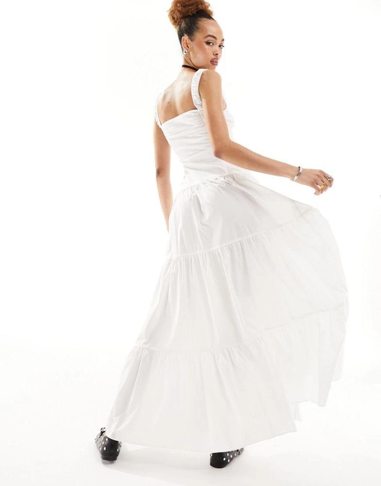 Lioness Lioness milkmaid tiered maxi dress in white 4