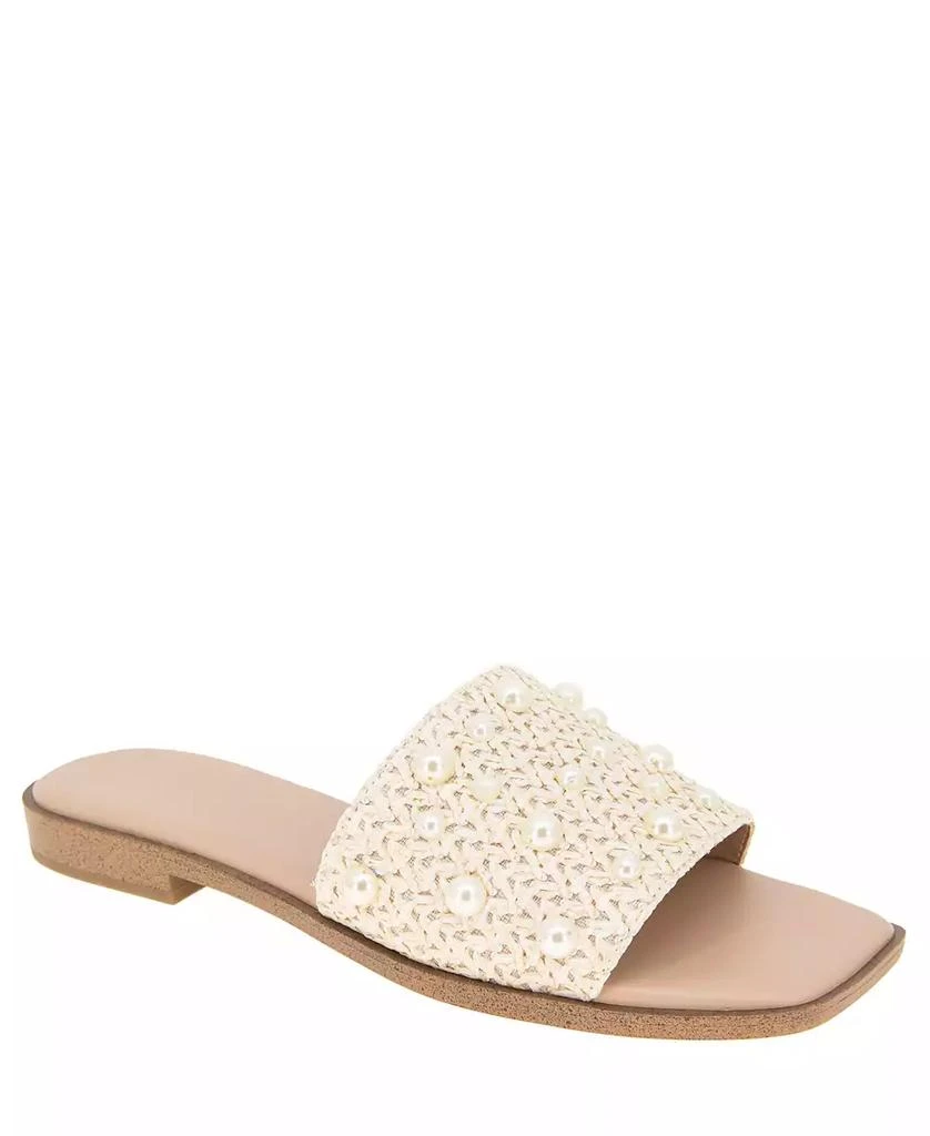 BCBG Women's Lonnie Pearl Raffia Slide Flat Sandals 1