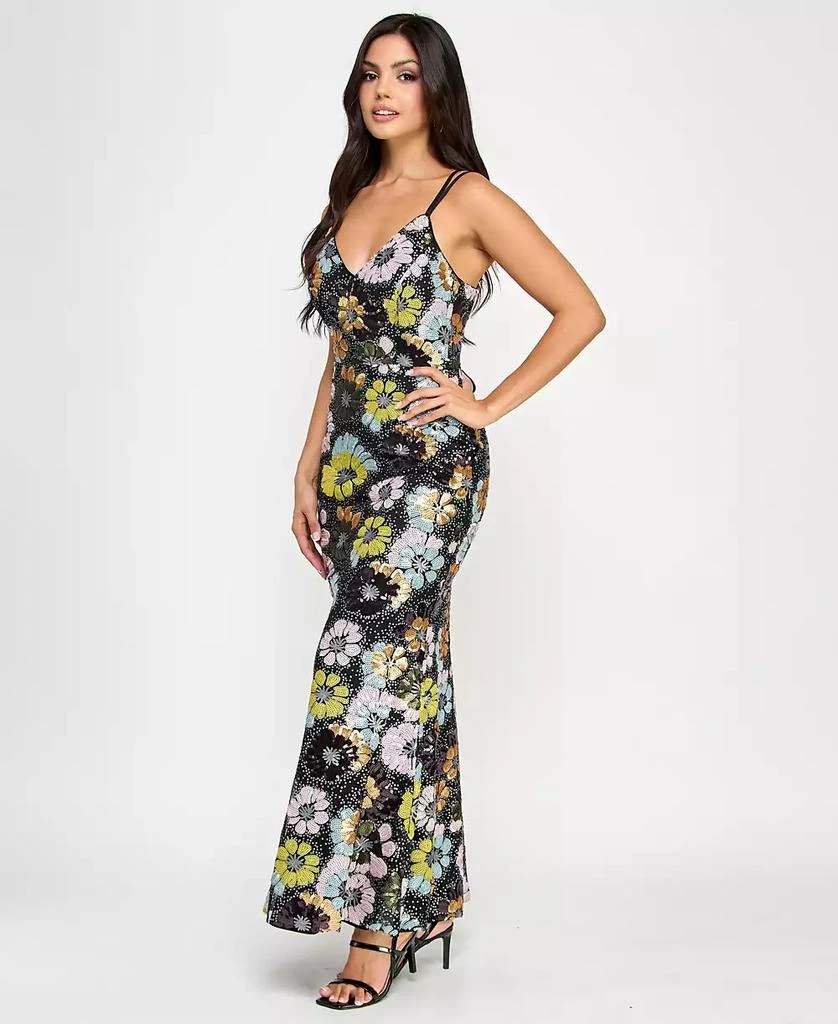 Morgan & Company Juniors' Floral Sequin V-Neck Sleeveless Gown 3