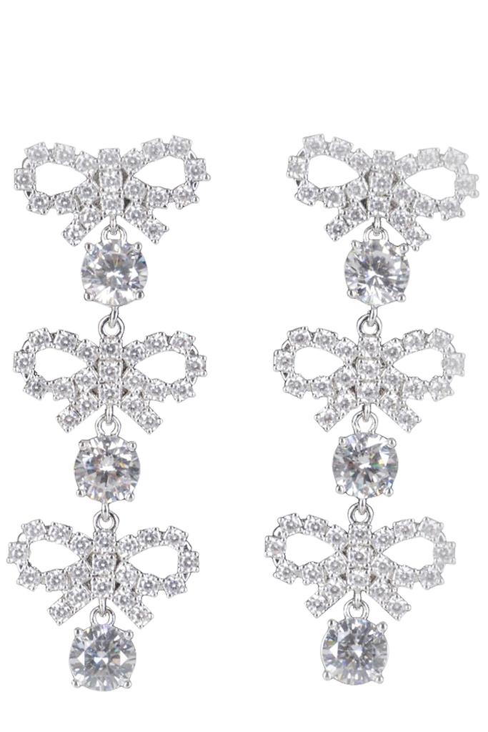 Self Portrait Micro Bow Crystal Tiered Earrings - JEWELRY