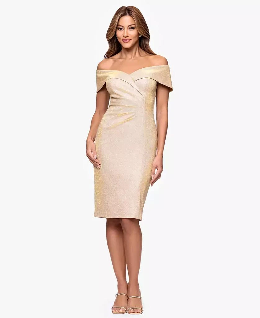 sachin and babi light blue dress Xscape Womens Evening Gown, Black Tea-Length Dress, V Neck, Pouf Sleeve,  Illusion Insets, Size 14 main image 1