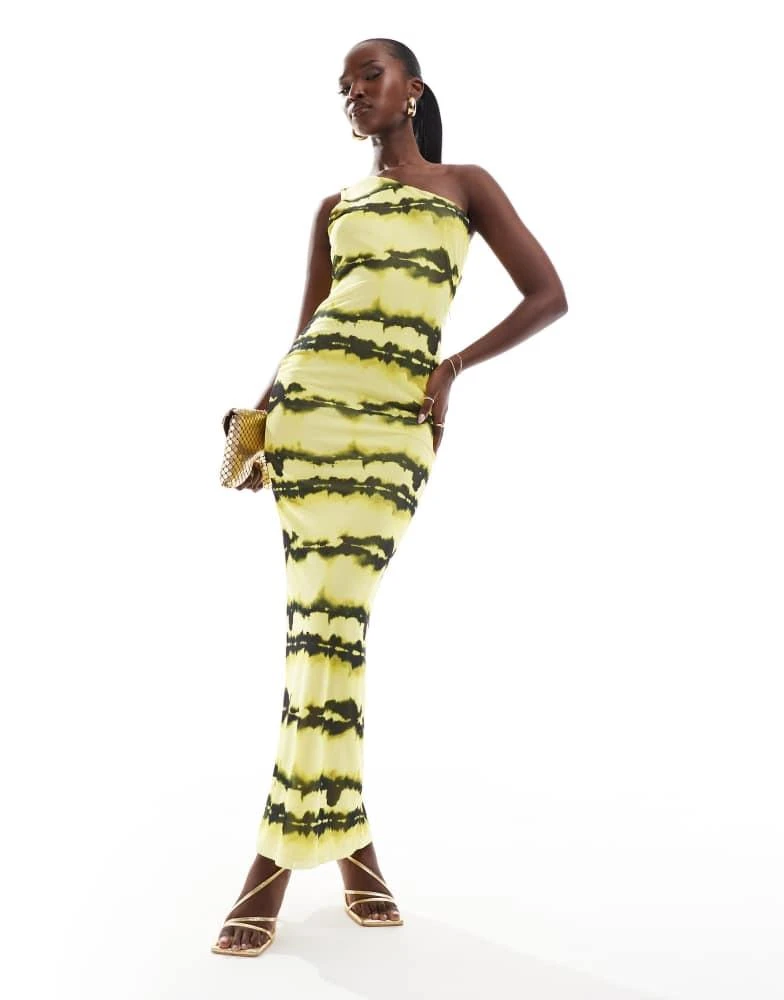 ASOS ASOS DESIGN one shoulder mesh maxi dress in yellow ombre print 1