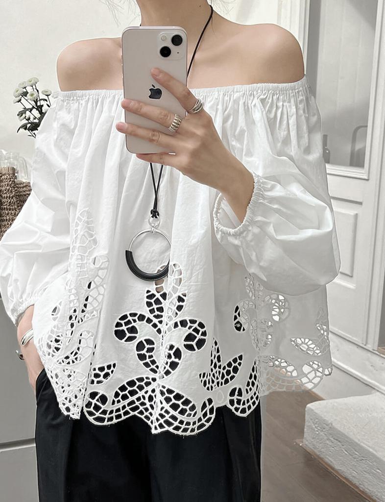 Pixie Market Off The Shoulder Cotton Eyelet Top