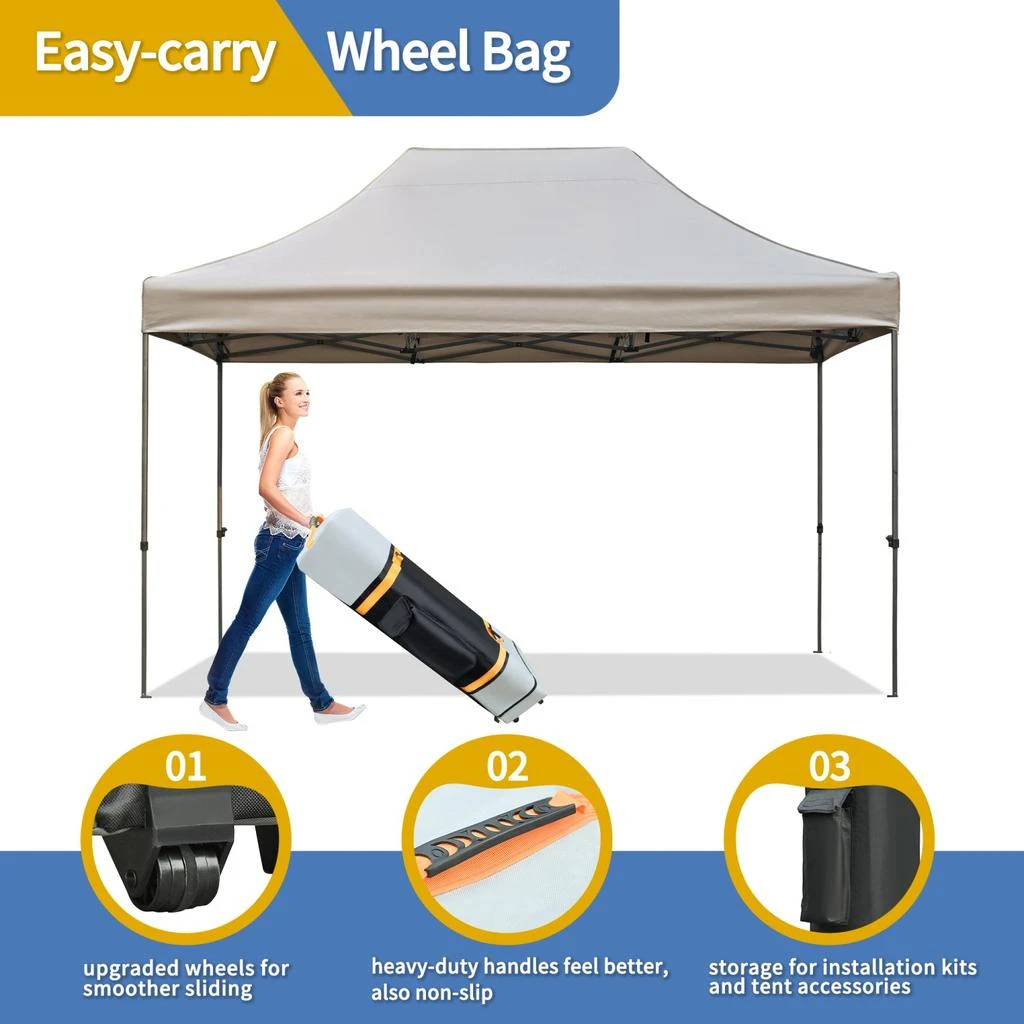 Streamdale Furniture Streamdale 10x15 Pop Up Canopy Tent, UV Waterproof, Adjustable Height, Khaki 6