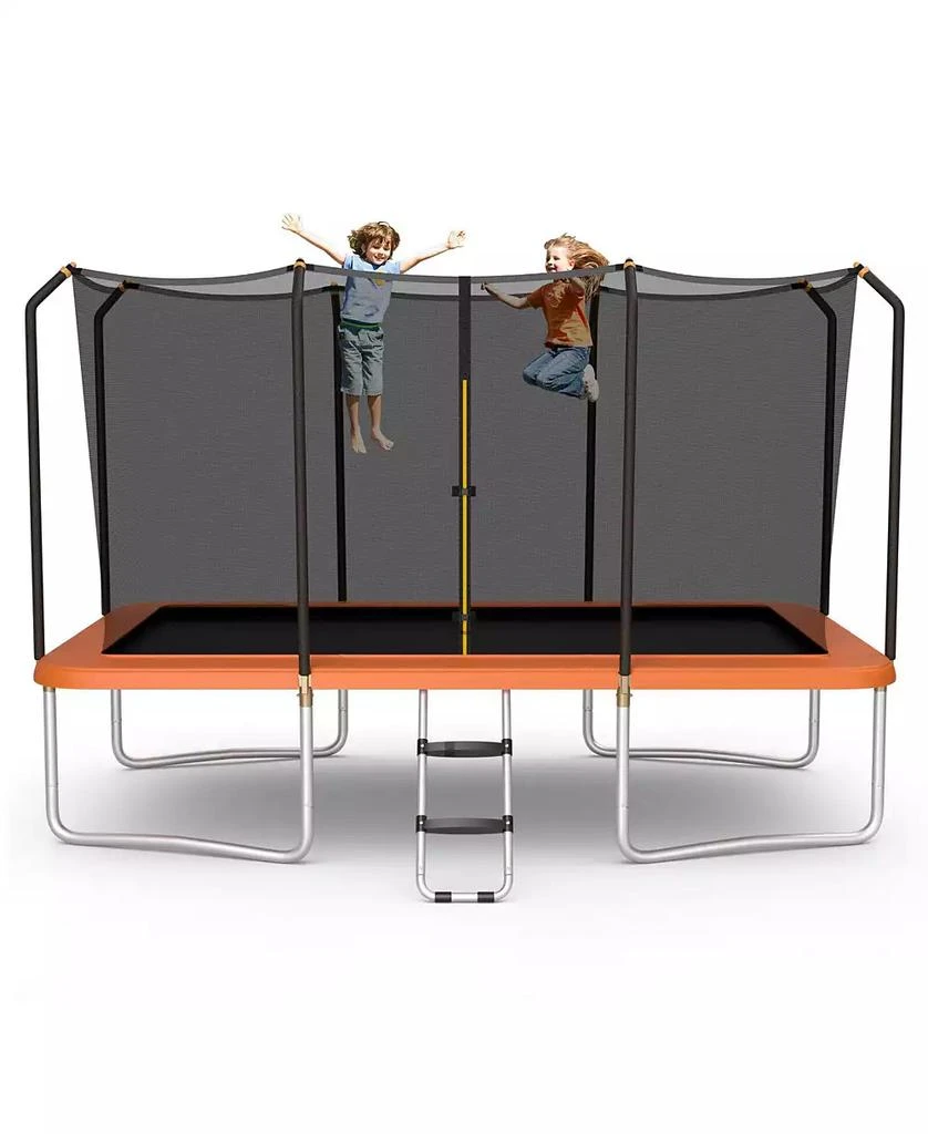SUGIFT 8 x 14 Feet Rectangular Recreational Trampoline with Safety Enclosure Net and Ladder-Orange