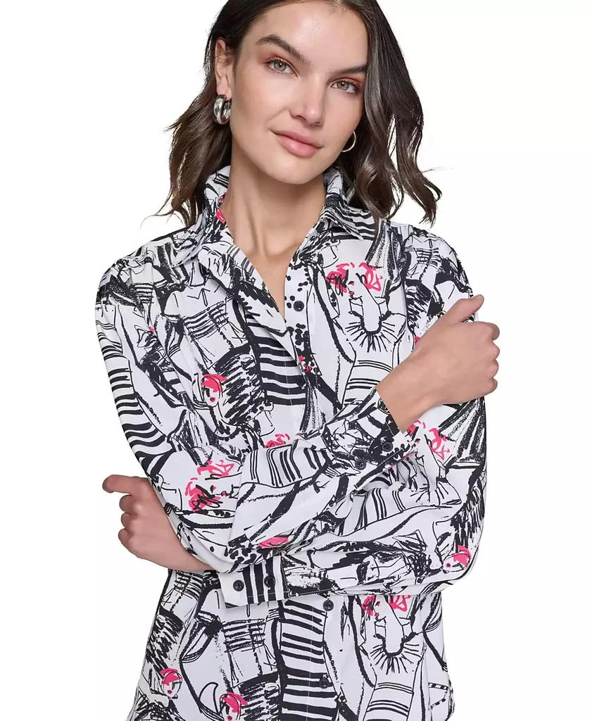 Karl Lagerfeld Paris Petite Printed Long-Sleeve Shirt 5