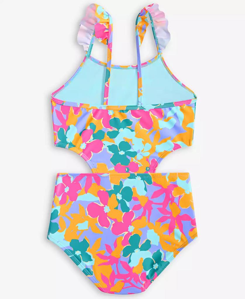 Breaking Waves Big Girls Flower Sunset Flutter-Strap Cut-Out One-Piece Swimsuit