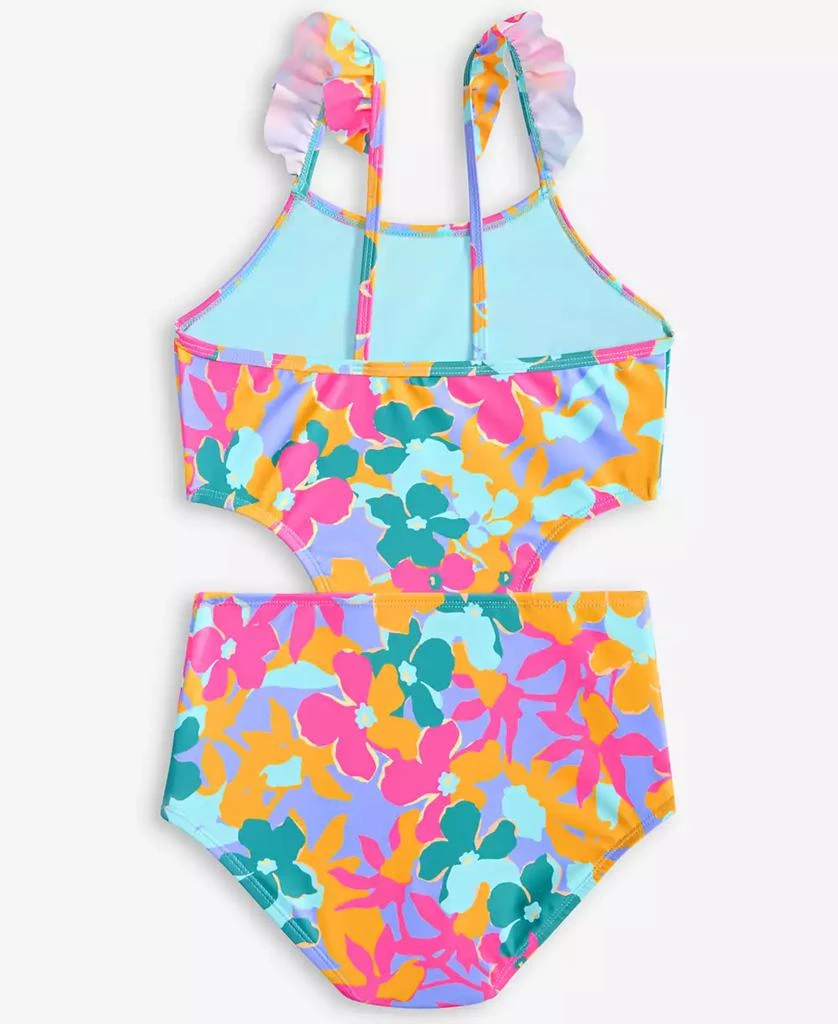 Breaking Waves Big Girls Flower Sunset Flutter-Strap Cut-Out One-Piece Swimsuit 2