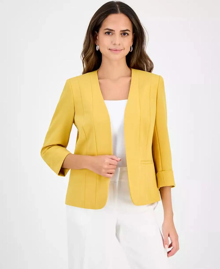 Kasper Women's Stretch Crepe Open-Front Roll-Sleeve Jacket, Regular & Petite 1