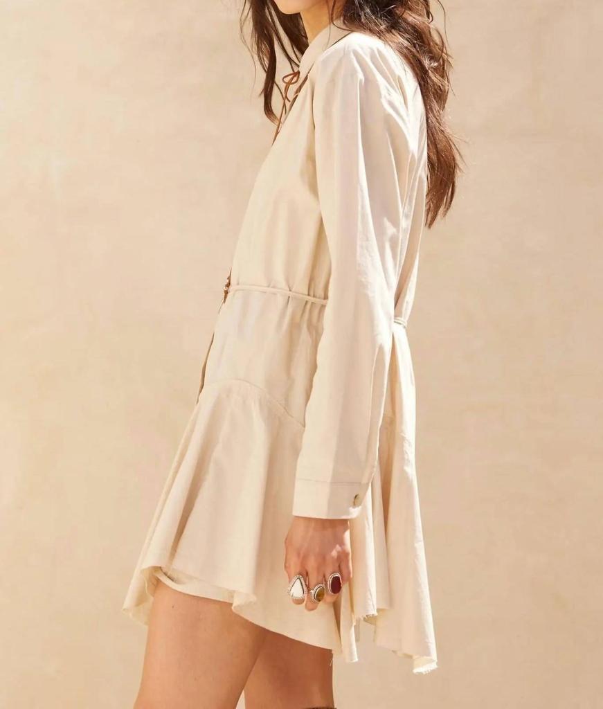 PROMESA Belted Shirt Romper In Oatmeal