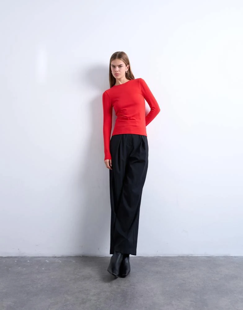 Topshop Topshop clean long sleeve top in red 2