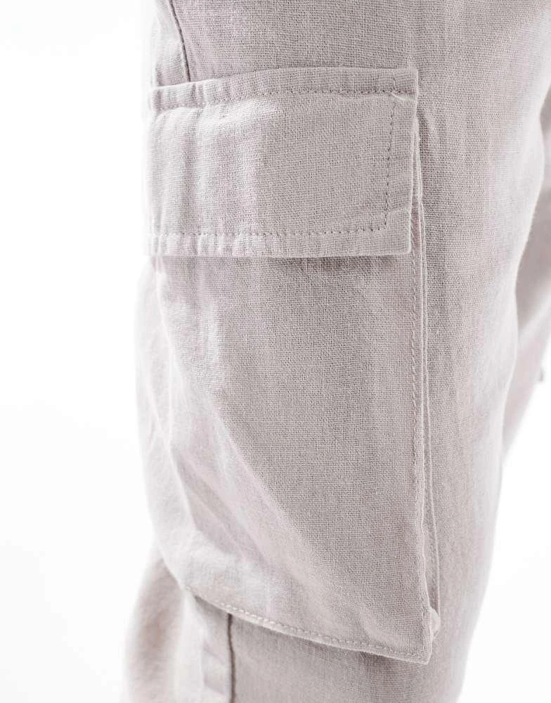 French Connection Mens French Connection cargo pocket linen trousers in stone 3
