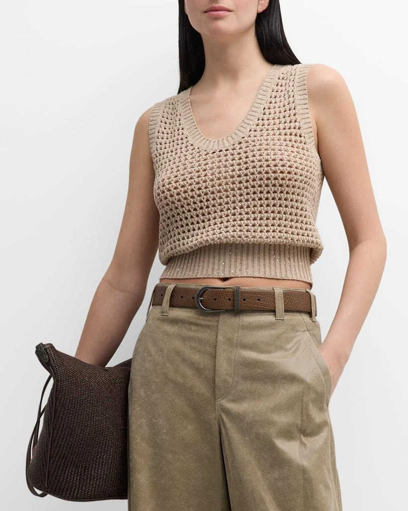 Brunello Cucinelli Open-Knit Tank Top with Sequin Detail 1
