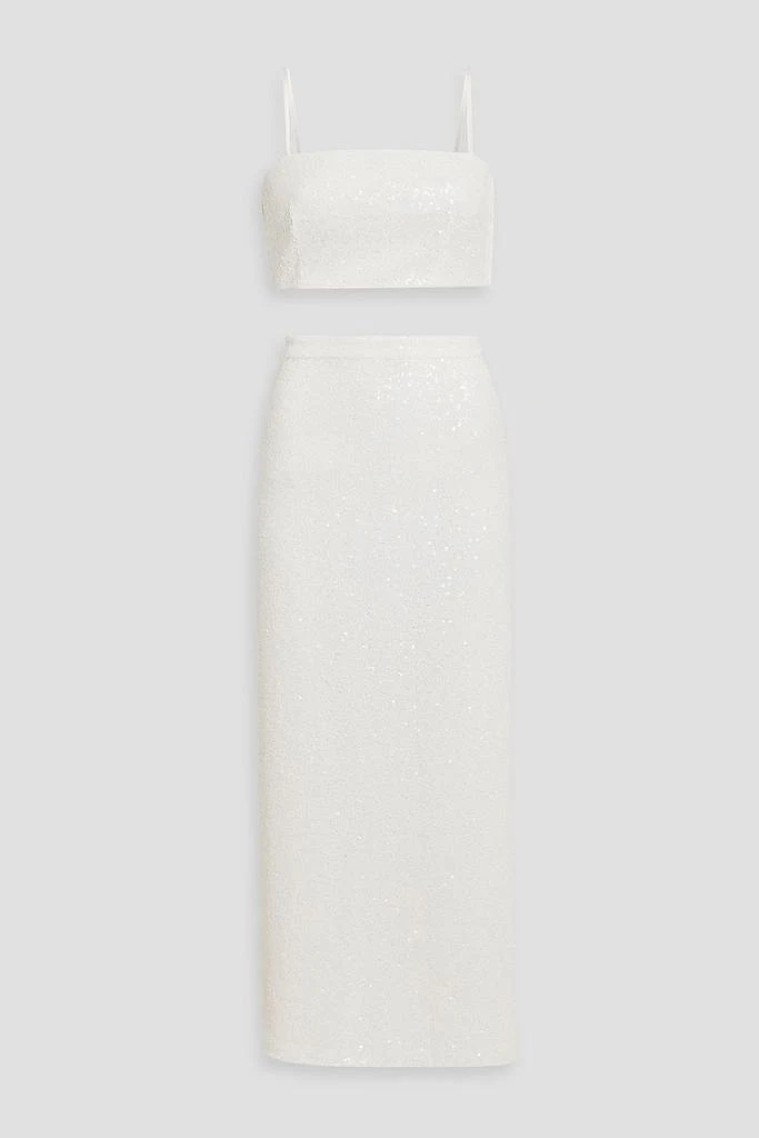 HVN Affie sequined tulle cropped top and midi skirt set 1