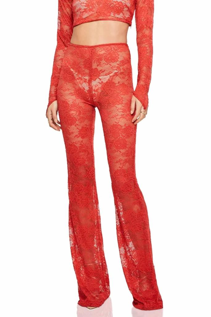 Nookie Heaven Lace Set Crop Top And Pants In Red