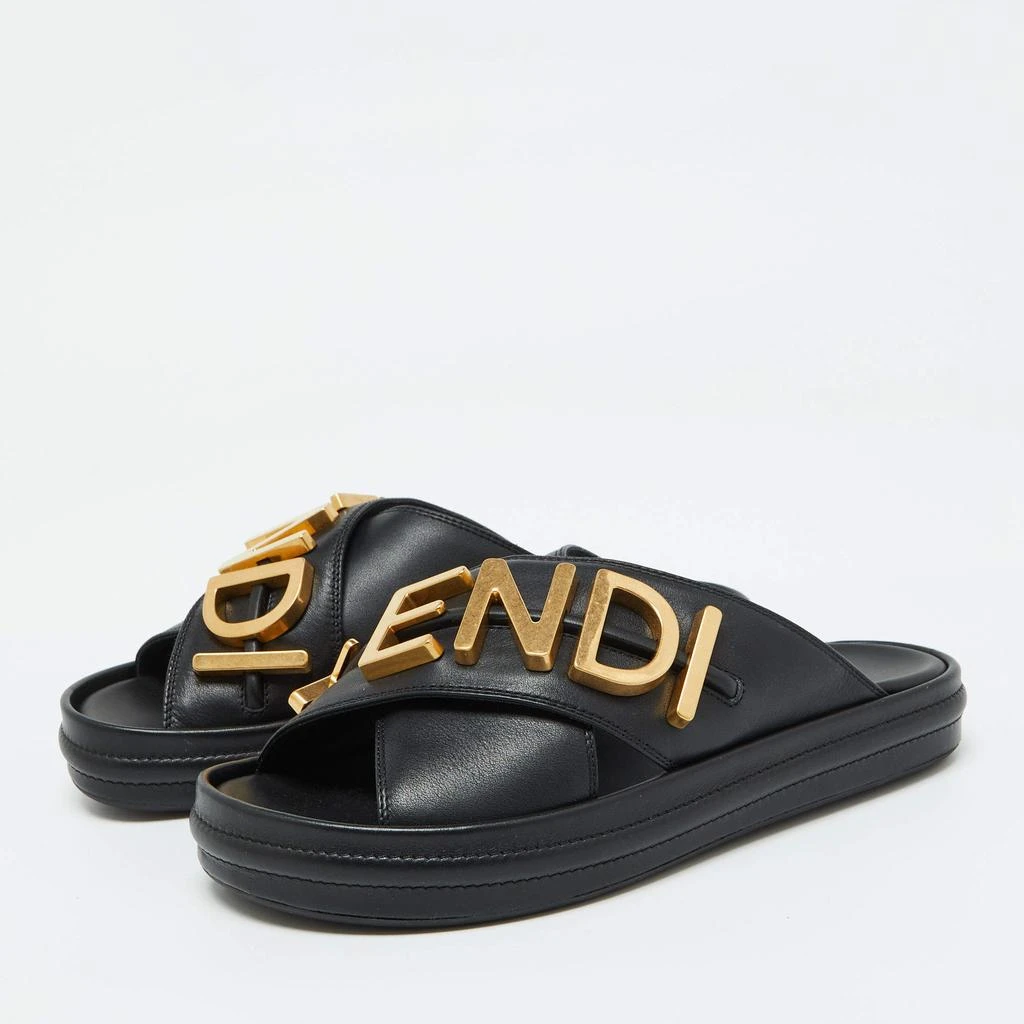 Fendi Fendi Black Leather Fendigraphy Flat Slide Sandals Size 37 2