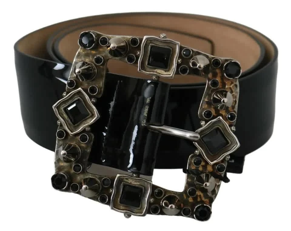 Dolce 
Gabbana Shiny Leather Crystal Logo Buckle Women
s Belt (Pre-Owned)