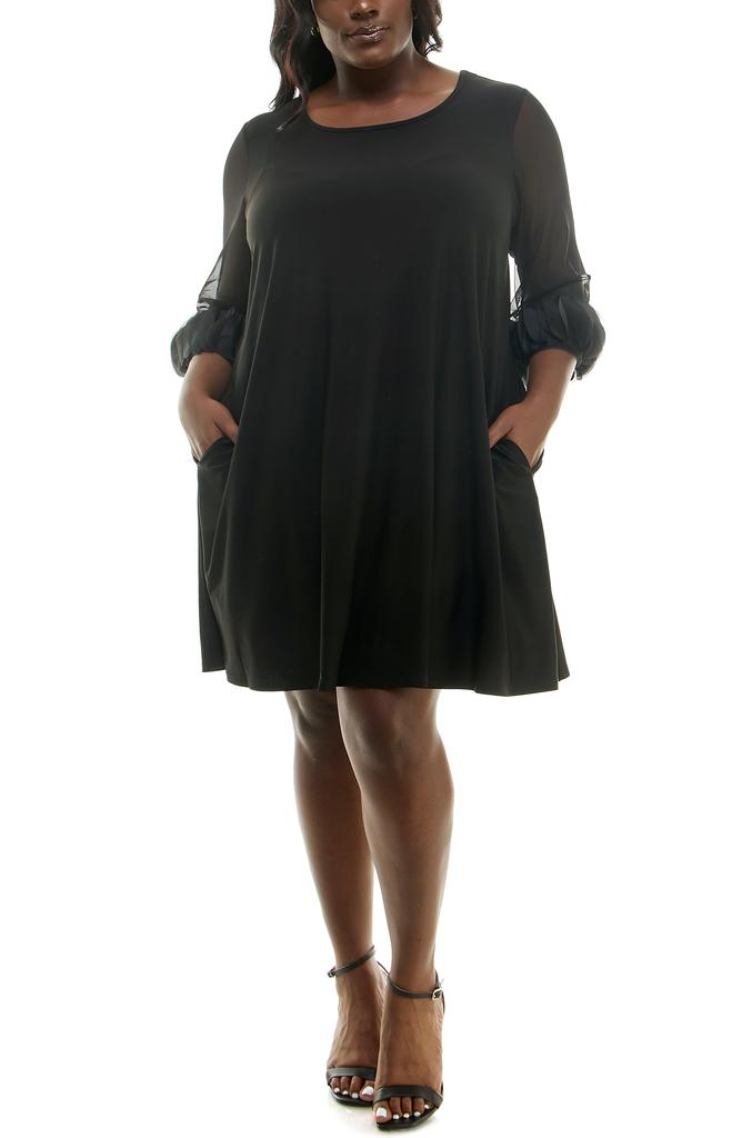 Nina Leonard Ruffle Long Sleeve Chiffon Dress