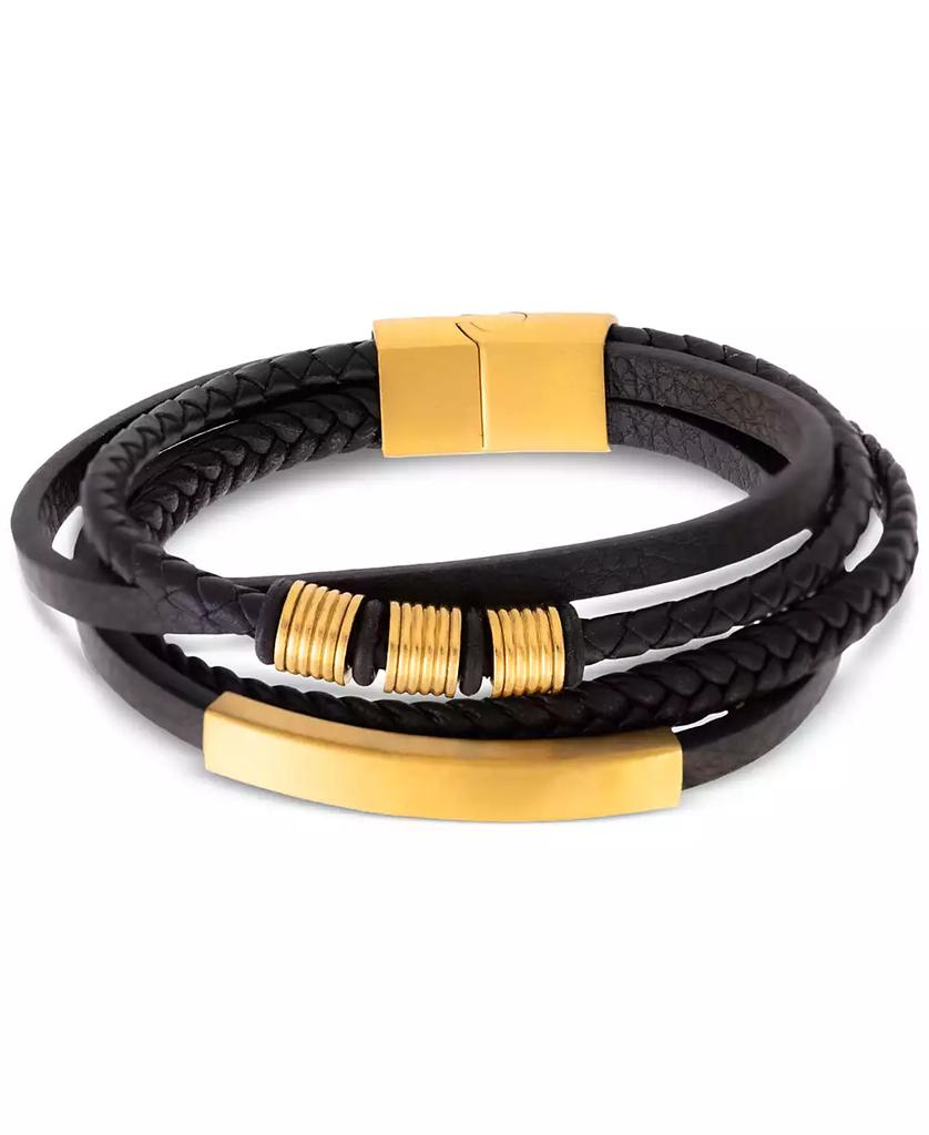 LEGACY for MEN by Simone I. Smith Men
s Multirow Black Fiber Bracelet in Gold-Tone Ion-Plated Stainless Steel
