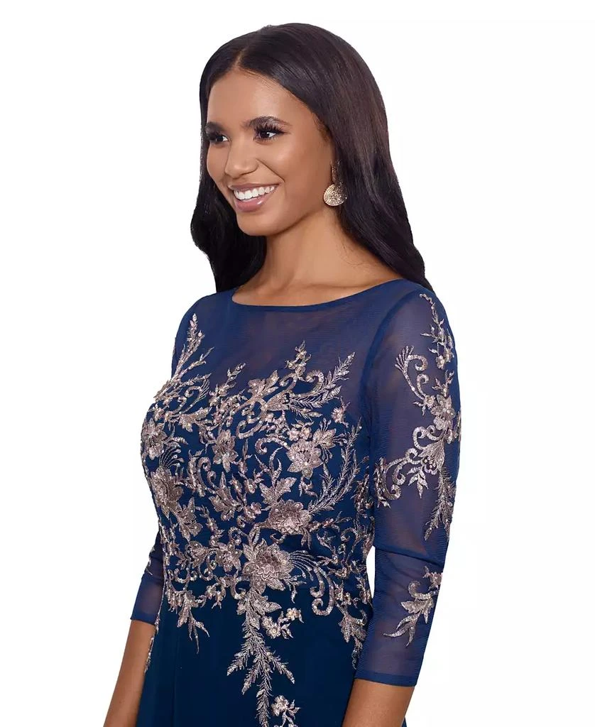 Betsy & Adam Petite Floral-Embroidered Mesh Gown 3