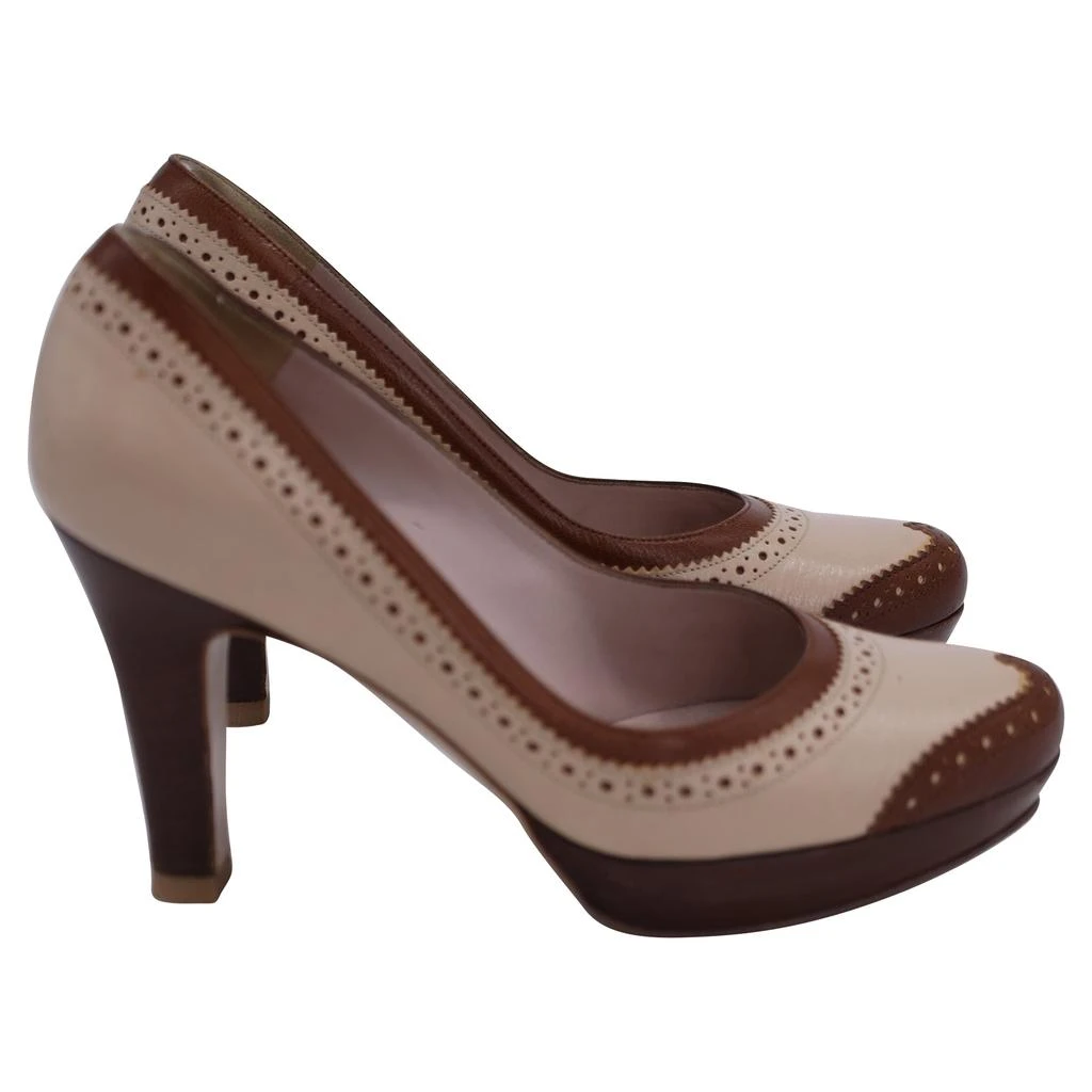 Salvatore Ferragamo Brogue Platform Pumps in Brown Leather 1