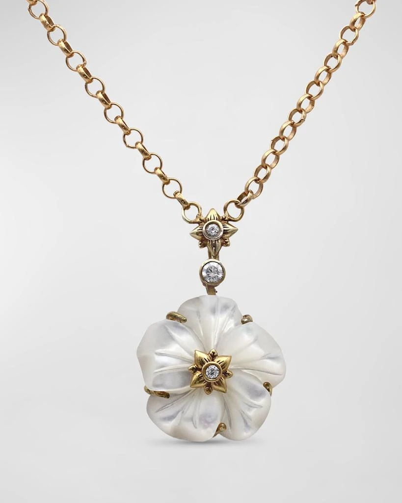 Stephen Dweck White Mother of Pearl and White Diamond Pendant Necklace in 18K Gold 1