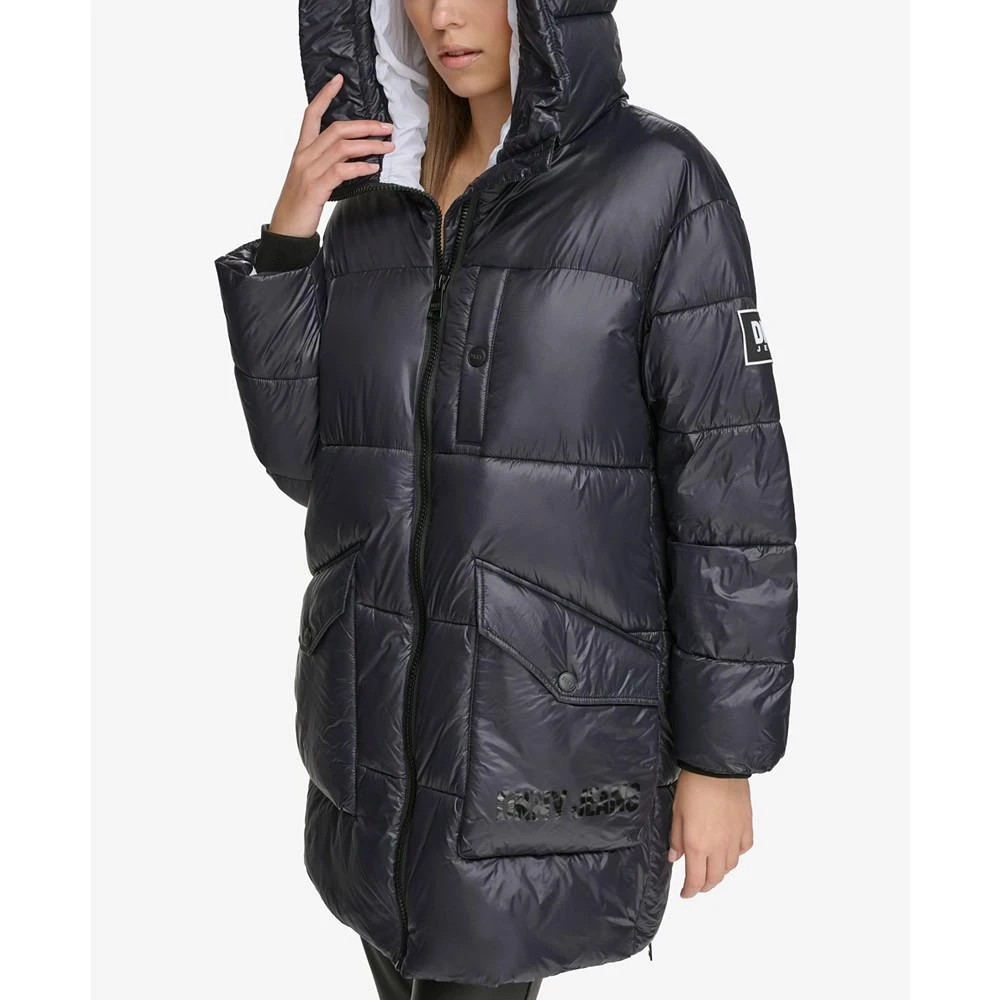 DKNY Jeans Women's Wet Shine Hooded Puffer Jacket 4