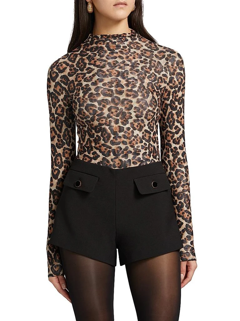Ronny Kobo Vittoria Leopard Mock Turtleneck Bodysuit 3