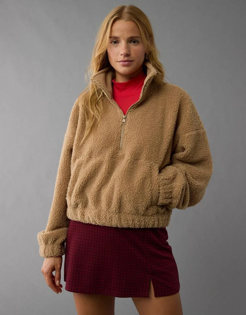 AE AE Cropped Sherpa Quarter-Zip Sweatshirt 1