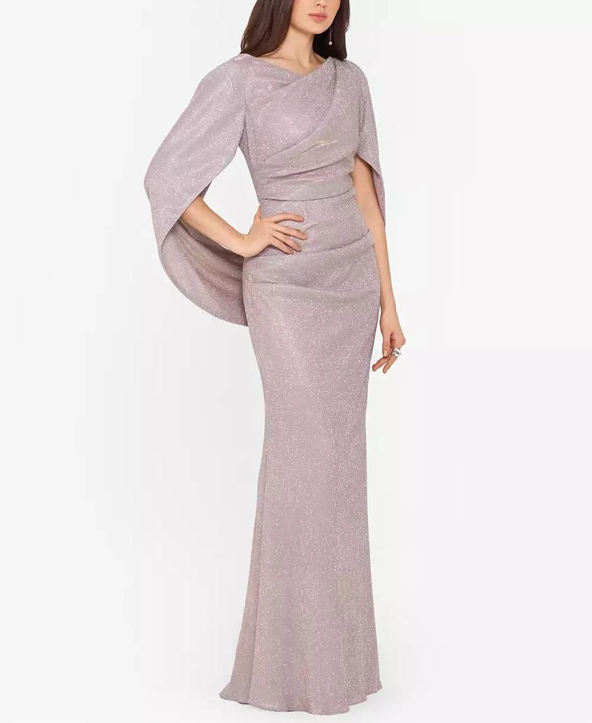 Betsy & Adam Glitter Drape-Back Cape Gown 3
