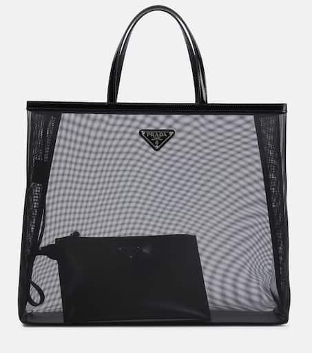 Prada Large leather-trimmed mesh tote - Tote Bags - Free Shipping