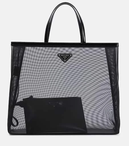 Prada Large leather-trimmed mesh tote 1