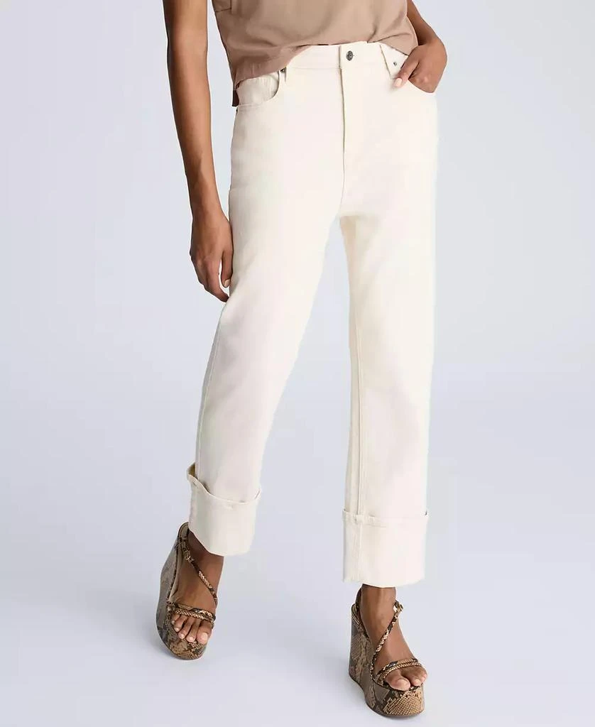 Kenneth Cole Women's High-Rise Straight-Leg Wide-Cuff Jeans 4