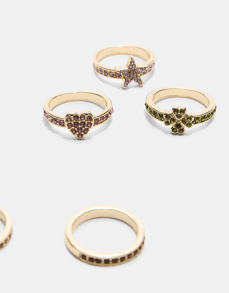 Stradivarius Stradivarius Set of 5 rhinestone rings in gold 3