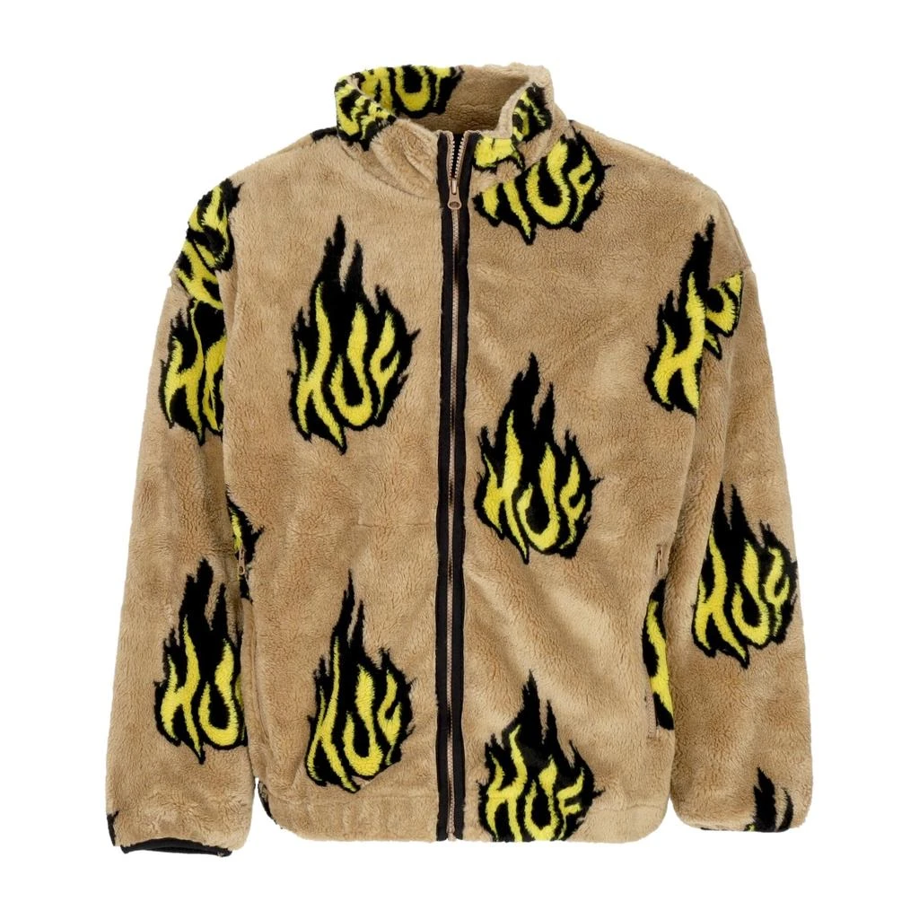 HUF Men's Flamin Zip Sherpa Fleece Oatmeal Bear 1