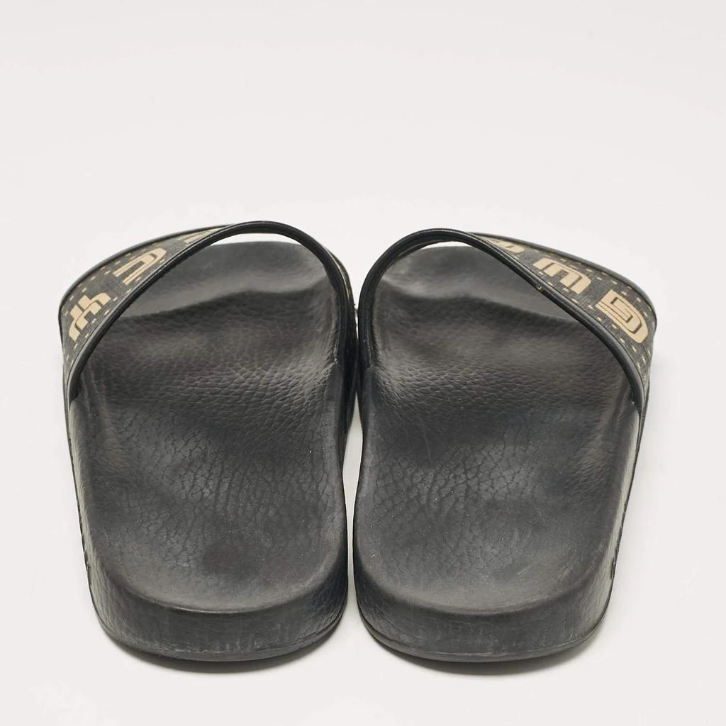 Gucci Gucci Black/Gold Coated Canvas and Leather Star Guccy Slides Size 38 5
