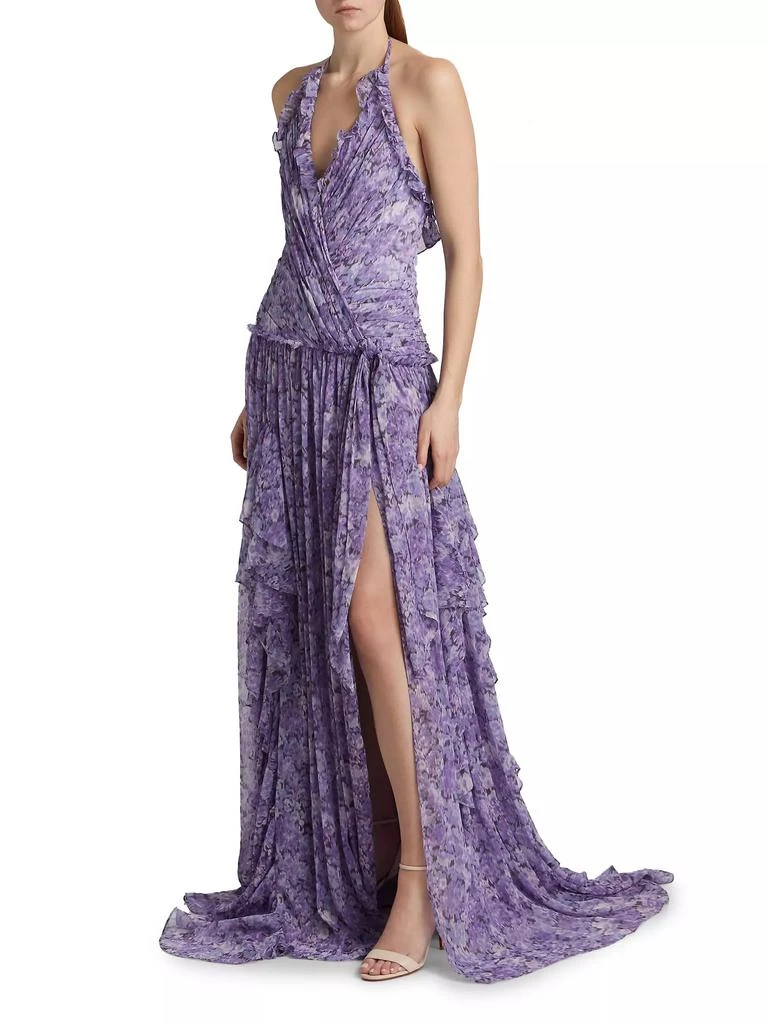 Cinq à Sept Agatha Floral Ruffled Chiffon Halterneck Gown 4