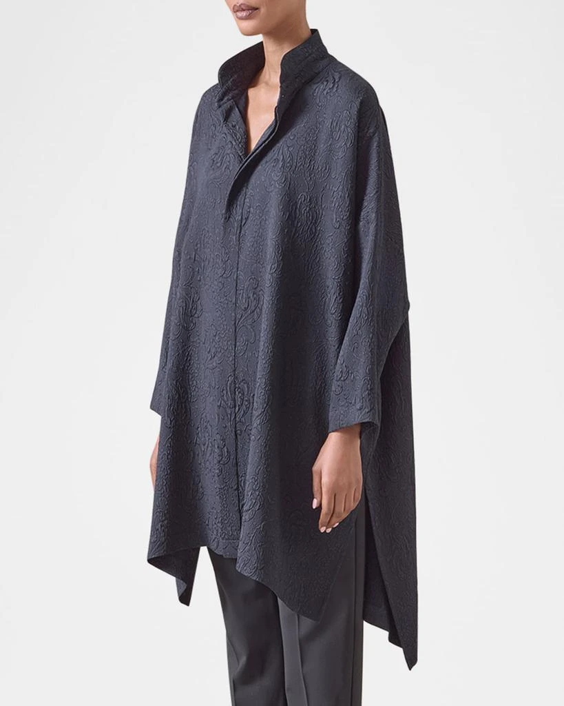 Eskandar Damask Cloque Wide Longer-Back Double Stand-Collar Shirt With Slits (Very Long Length) 4