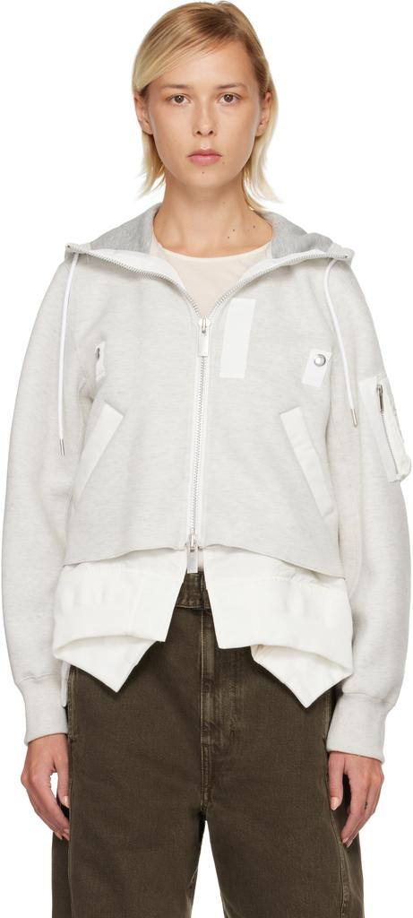 Shop Gray & White Sponge Sweat & Nylon Twill Hoodie on Sale at