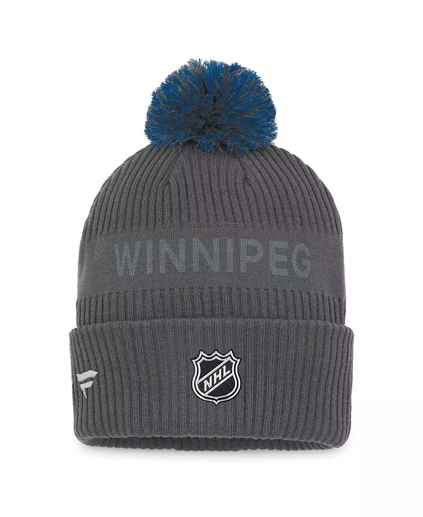 Fanatics Men's Charcoal Winnipeg Jets Authentic Pro Home Ice Cuffed Knit Hat with Pom 2