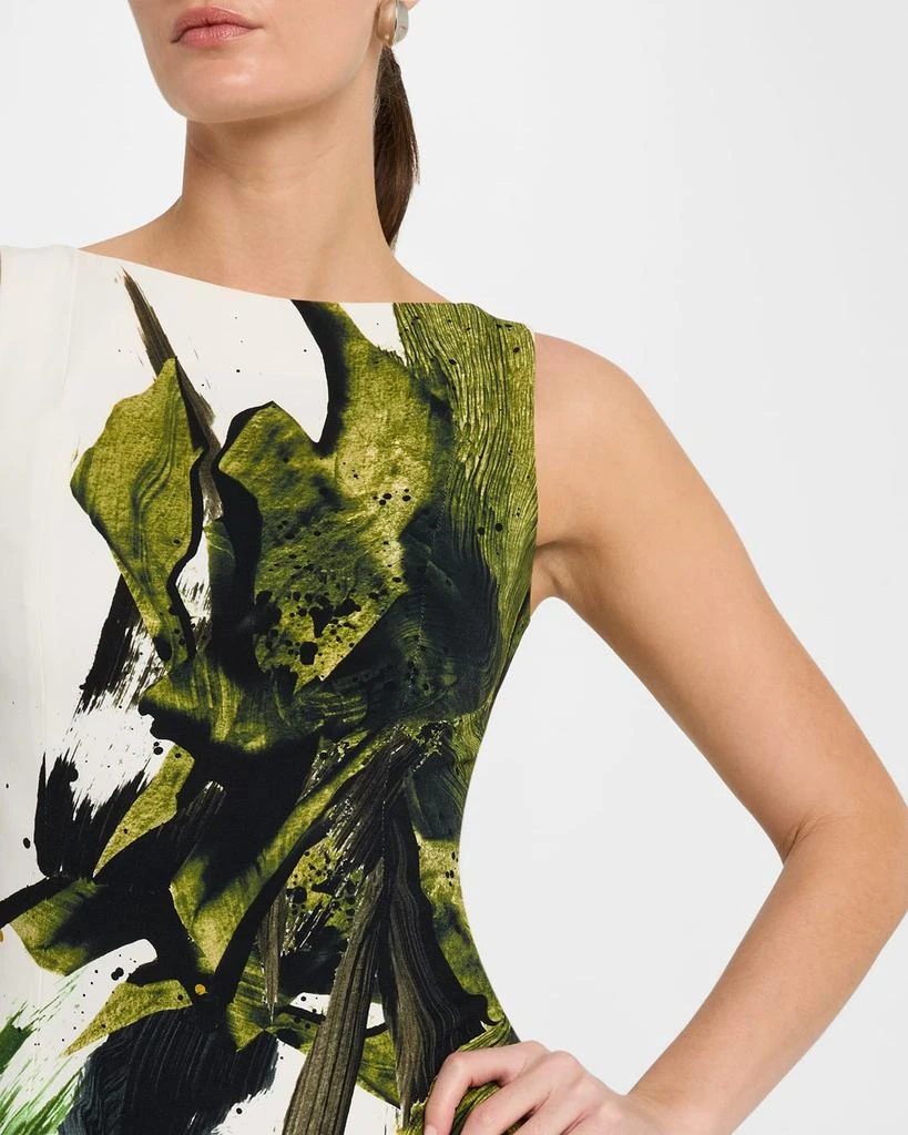 Jason Wu Brushstroke Boatneck Fit-Flare Crepe Dress 5