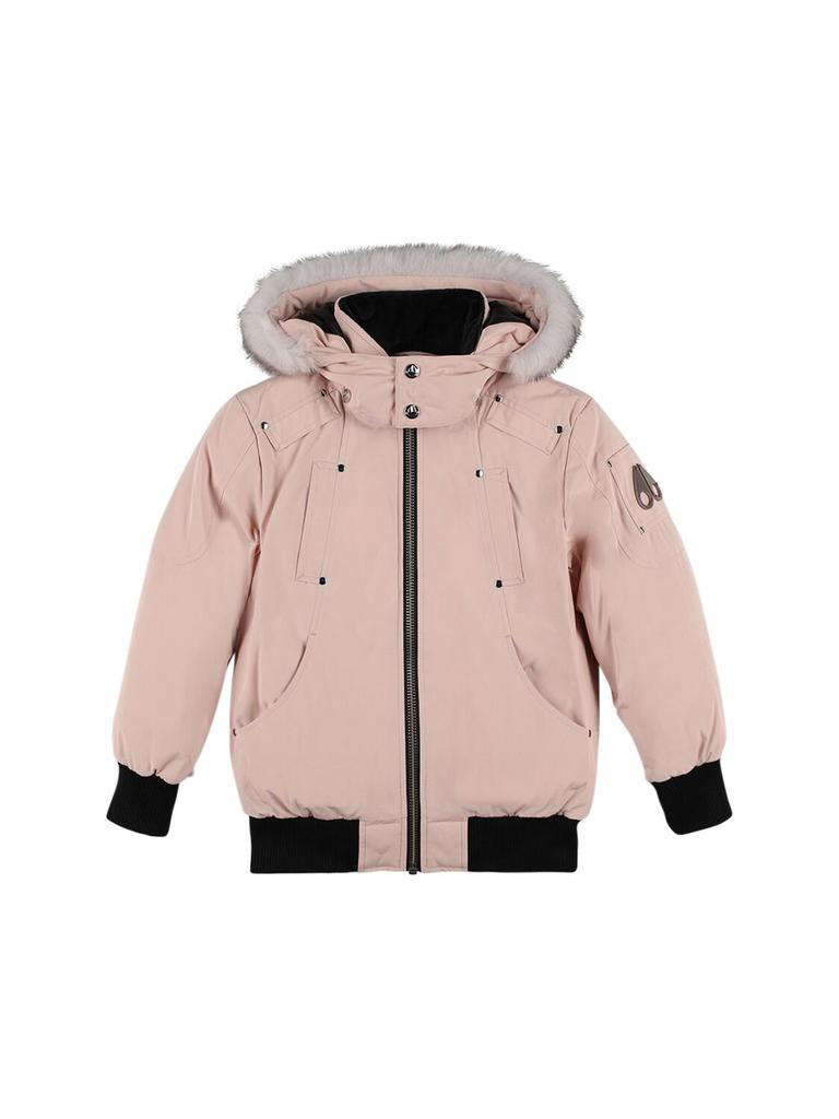 MOOSE KNUCKLES Nylon Down Bomber Jacket W/ Fur