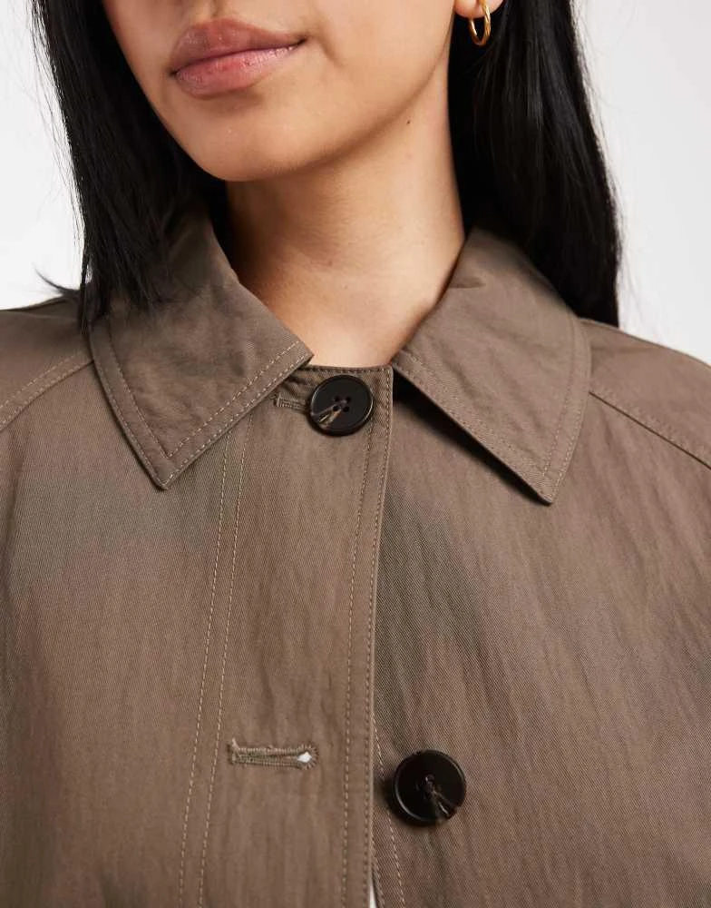 ASOS ASOS DESIGN Tall pleat detail longline trench in mushroom 4