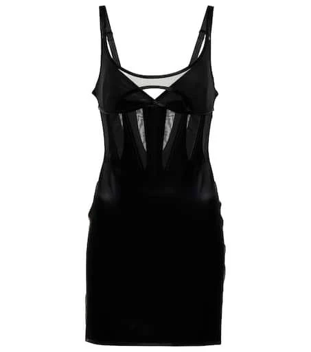 Mugler Mesh-paneled bustier minidress 1