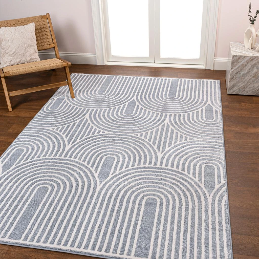 JONATHAN Y Ariana MidCentury Art Deco Striped Arches Two-Tone High-Low Blue/White 3 ft. x 5 ft. Area Rug 1