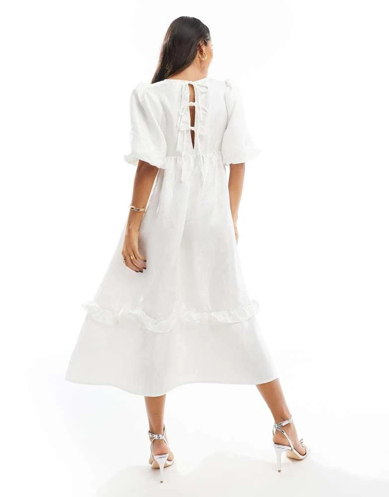 Glamorous Glamorous tiered tie-back midi-dress in off white brocade 4