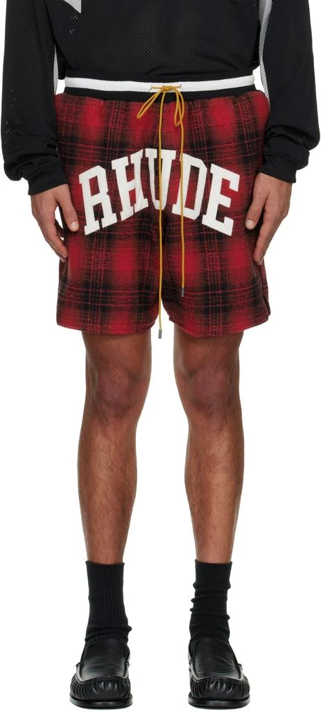 Rhude Red Flannel 'Rhude' Collegiate Court Logo Shorts