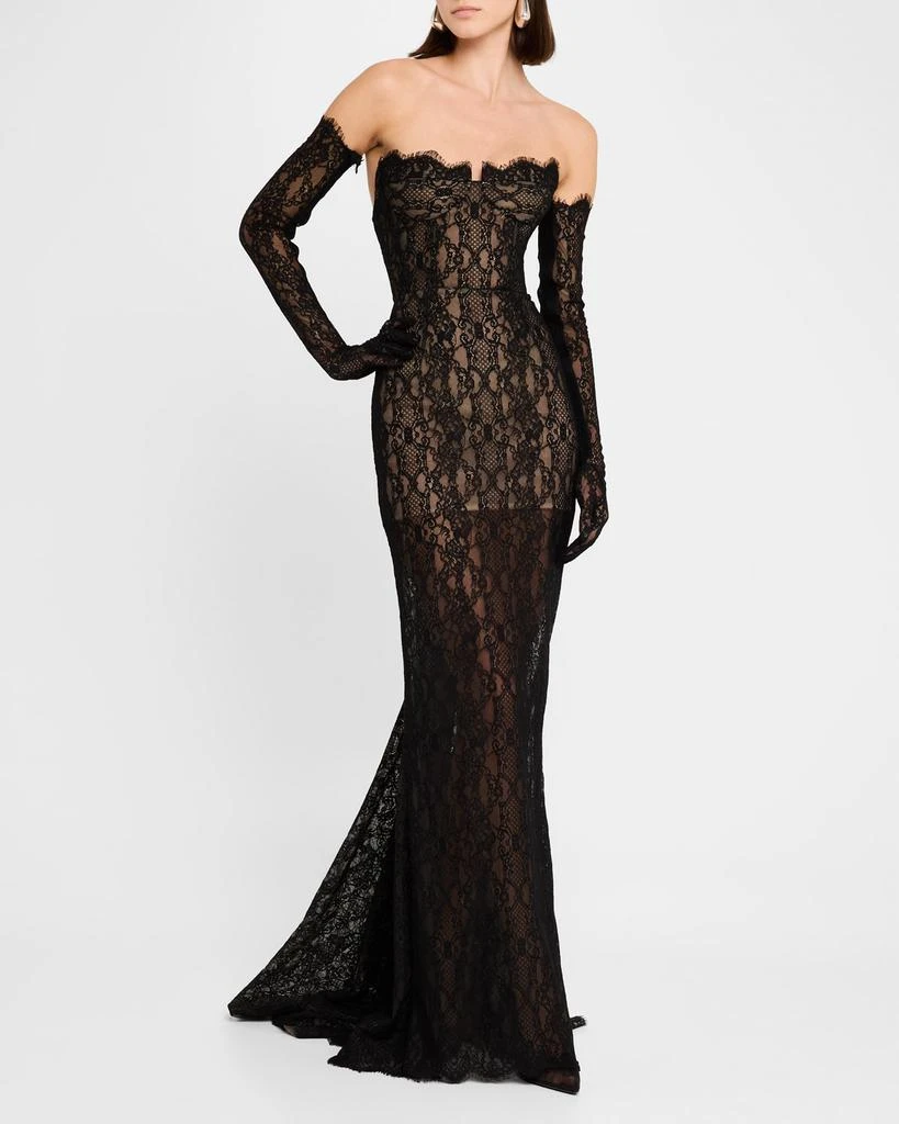 BRONX AND BANCO Kiera Strapless Lace Gown with Evening Gloves 4