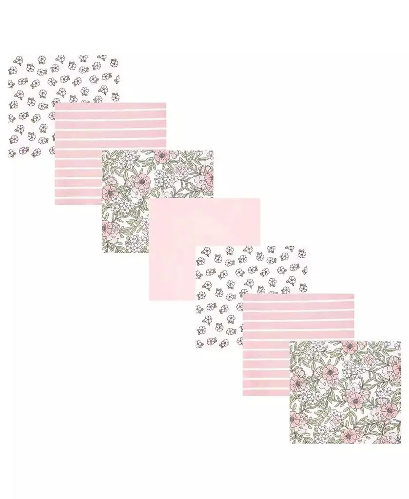 Hudson Girl Cotton Poly Flannel Receiving Blankets Bundle 7-Pack, Soft Pink Floral, One Size