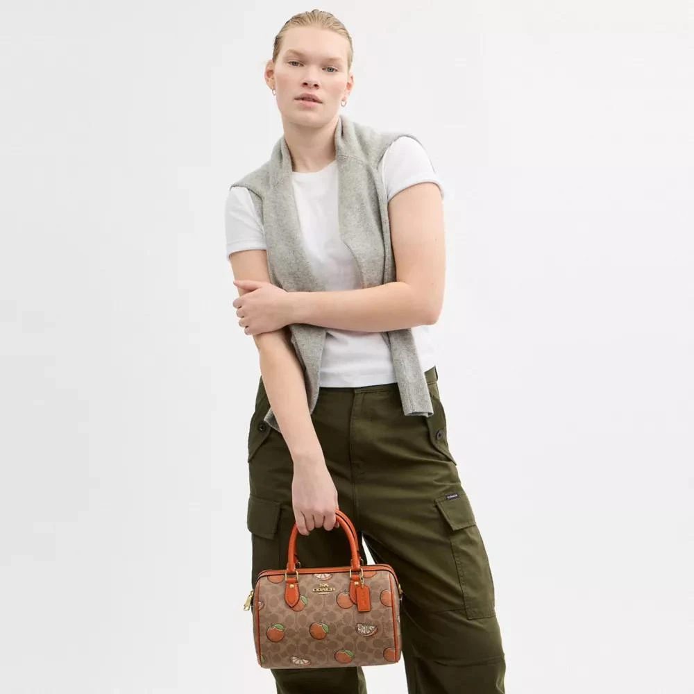 Coach Rowan Satchel Bag In Signature Canvas With Orange Print 2